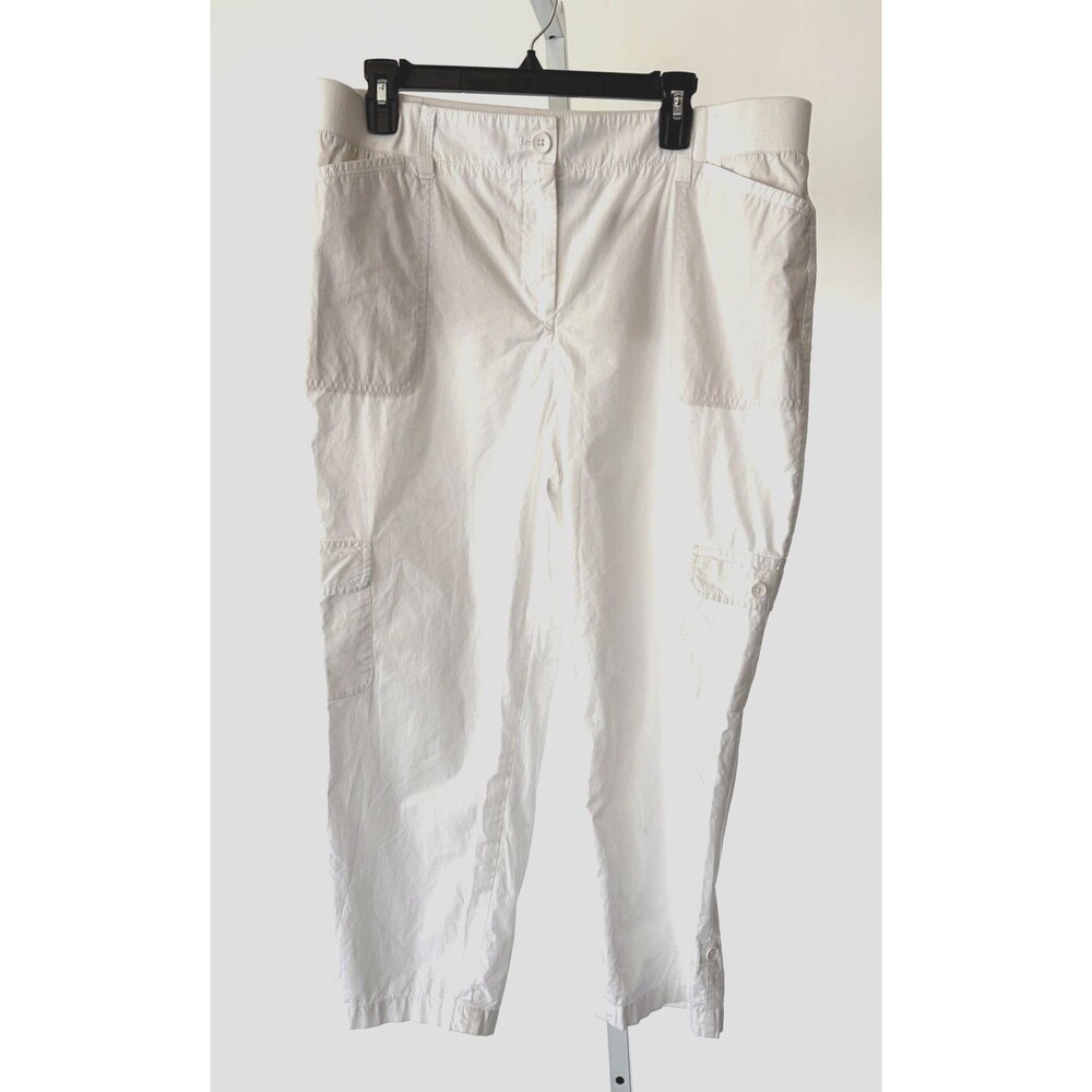 Talbots Women Cropped Utility Pant 14 White Soft Waist Pockets Pull On Casual